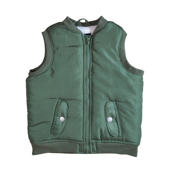 7 For All Mankind Kids Olive Green Puffer Vest Sherpa Lined Bomber Style 3T - Picture 1 of 10